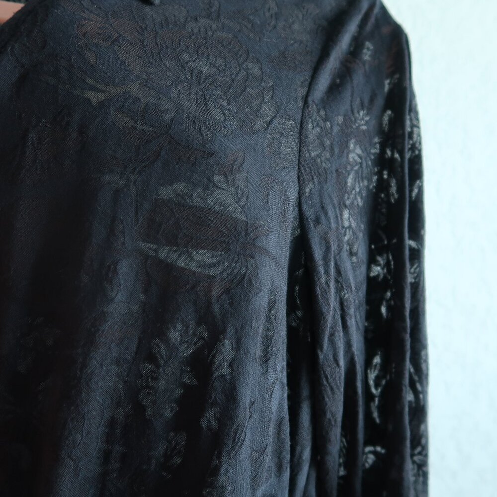 Anthropologie Maeve Black Long-Sleeve Wrap Blouse Size Small Floral Jacquard - Picture 4 of 8